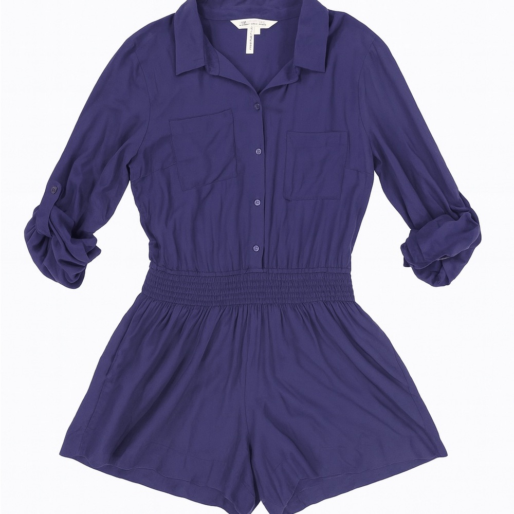 BCBG Generation Purple Button-Front Romper – XS